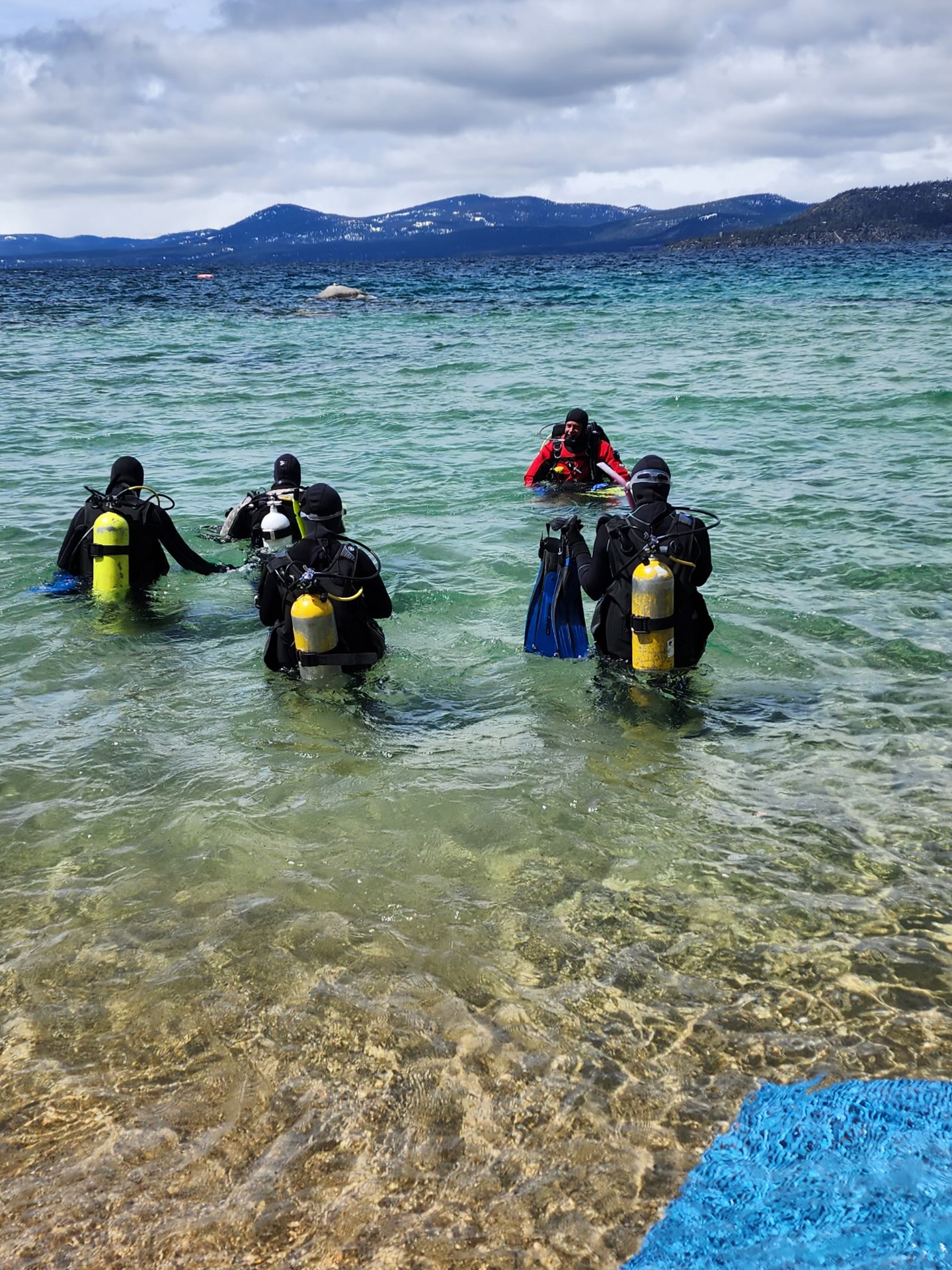 Open Water Scuba Diving Class Entering the Water in Lake Tahoe