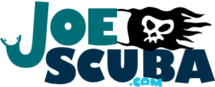 JoeScuba logo depicts a diving cartoon pirate theme.