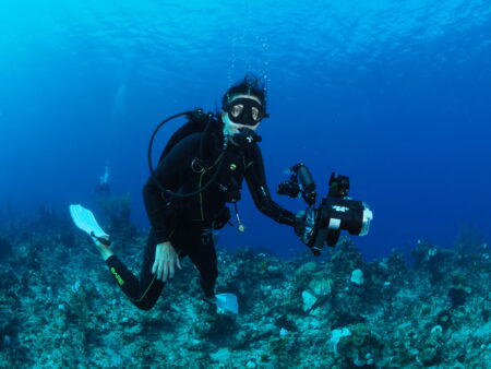 Recreational diver with a backplate and wing BCD configuration.